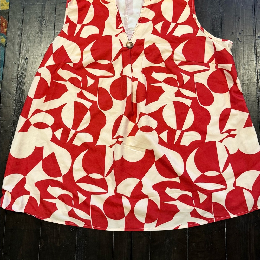 Red and White Sleeveless Top